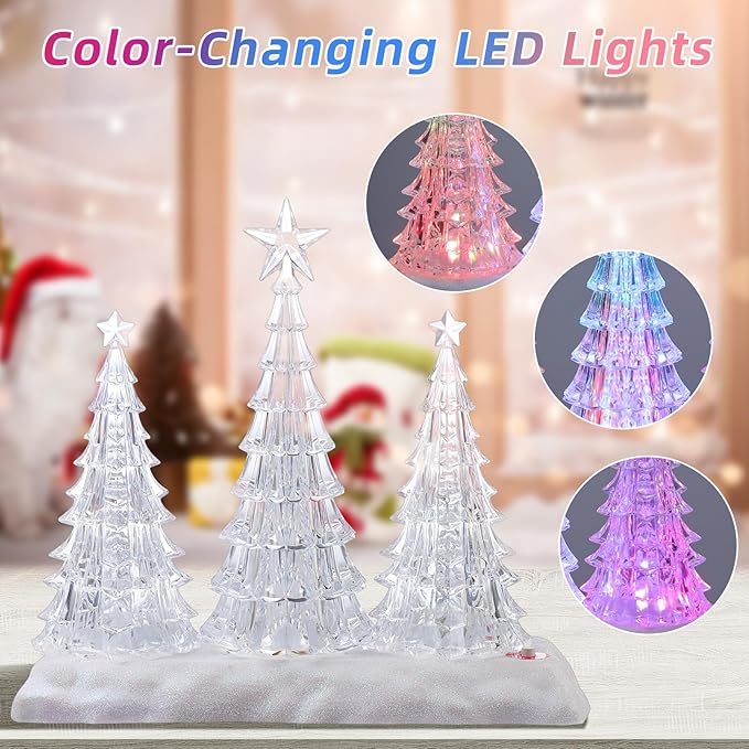 Tabletop Christmas Tree with Light and Music - Battery Operated Crystal Clear Acrylic Christmas Tree Light with 8 Christmas Songs for Tabletop Home Office Holiday Decorations Gift, Multi-Color