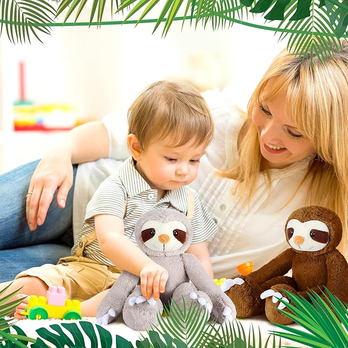 8 Pcs Hanging Sloth Stuffed Animal 18 Inch Three Toed Sloth Plush Toy with Hook and Loop Hands Hanging Sloth Toy for Boy Girl (Grey, Dark Brown, Light Brown)