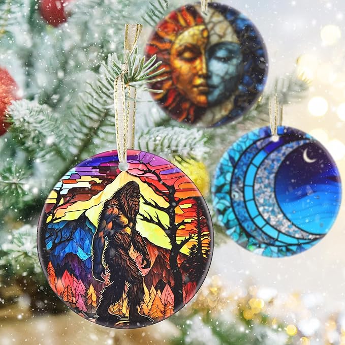 3.5 Inch Ceramic Christmas Tree Ornament, Bigfoot Sasquatch Christmas Ornaments, Heirloom Keepsake, Gift Exchange, Gift Idea, Bauble Present