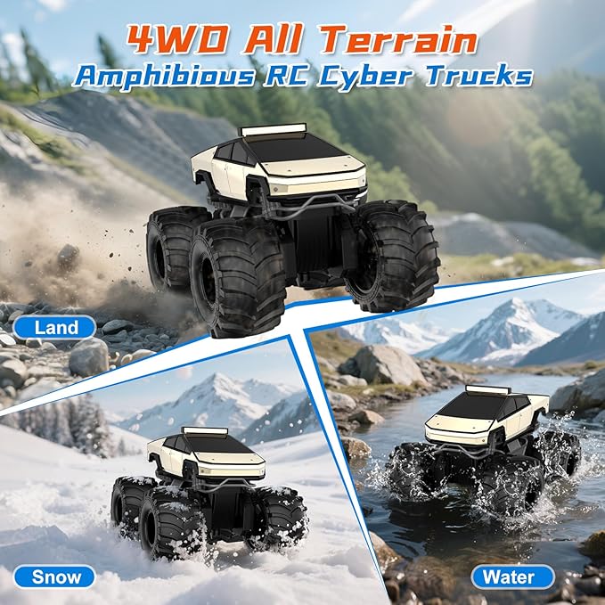 Remote Control Car for Boys, 1:18 Monster Trucks Toys Amphibious RC Cars, 2.4 GHz Waterproof RC Trucks, 4WD All Terrain Off-Road Pickup, Kids Toys for 6-12 Year Old Boys Girls Christmas Birthday Gifts