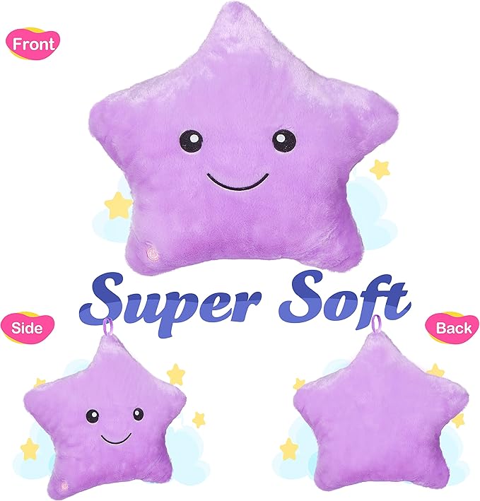 WEWILL 13'' Creative Twinkle Star Glowing LED Night Light Plush Pillows Stuffed Animals Toys Birthday Christmas Holiday Valentines Gifts for Toddlers Girls(Purple)