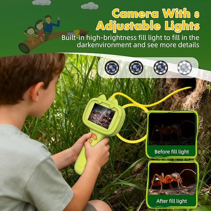 Borescope Camera with Light for Kids | STEM Science Educational Toy for 4 5 6 7 8 9 10 12 Years Old Boys & Girls | Birthday Gift for Outdoor Adventures & Nature Discovery (Yellow)