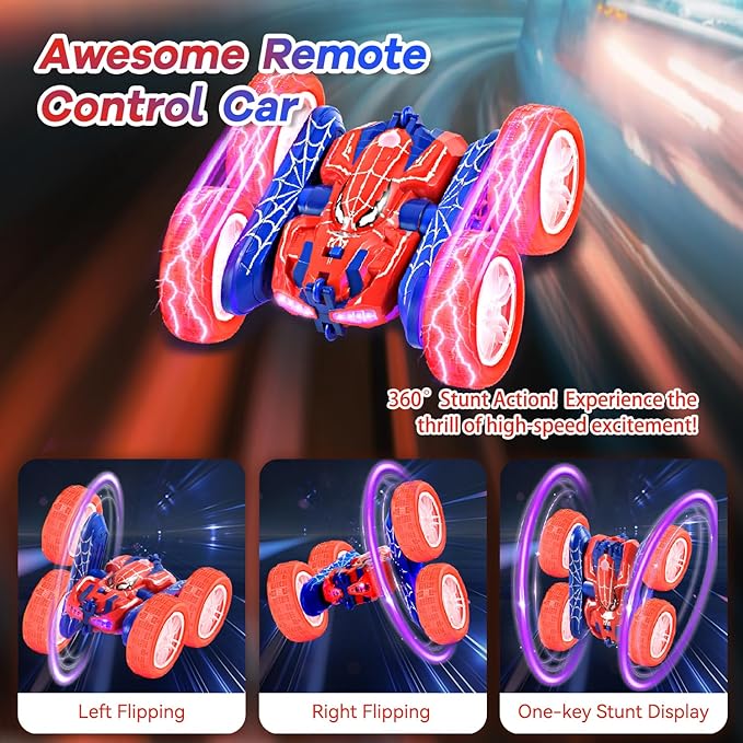Spider Remote Control Car, 2.4Ghz Double Sided Off-Road 360 Rotating Drift Car With Headlight, Rechargeable Indoor Outdoor 4WD Stunt Toy for Boys 4-13 (Blue)