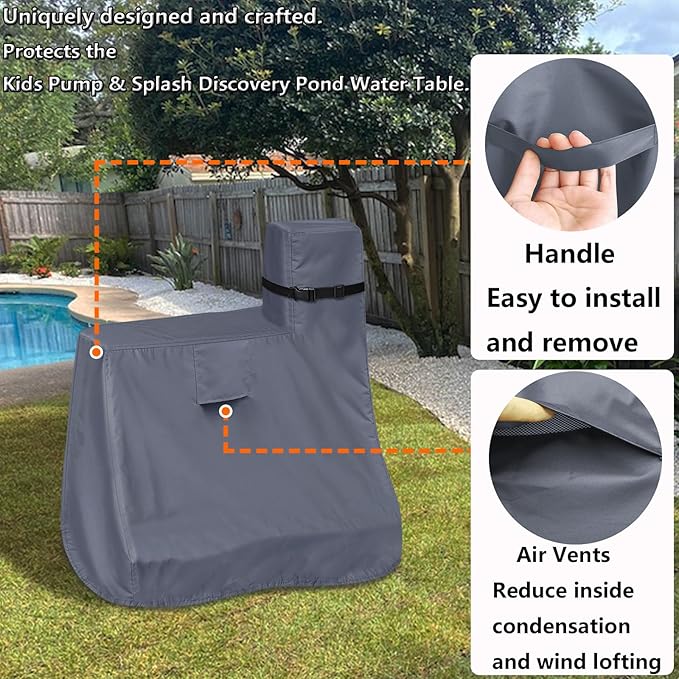 Kids Water Table Cover for Step2 Pump & Splash Discovery Pond Water Table, Outdoor UV, Fade-resistant, Wind and Dust Protection Toddlers Water Sensory Activity Pool Cover(Grey)