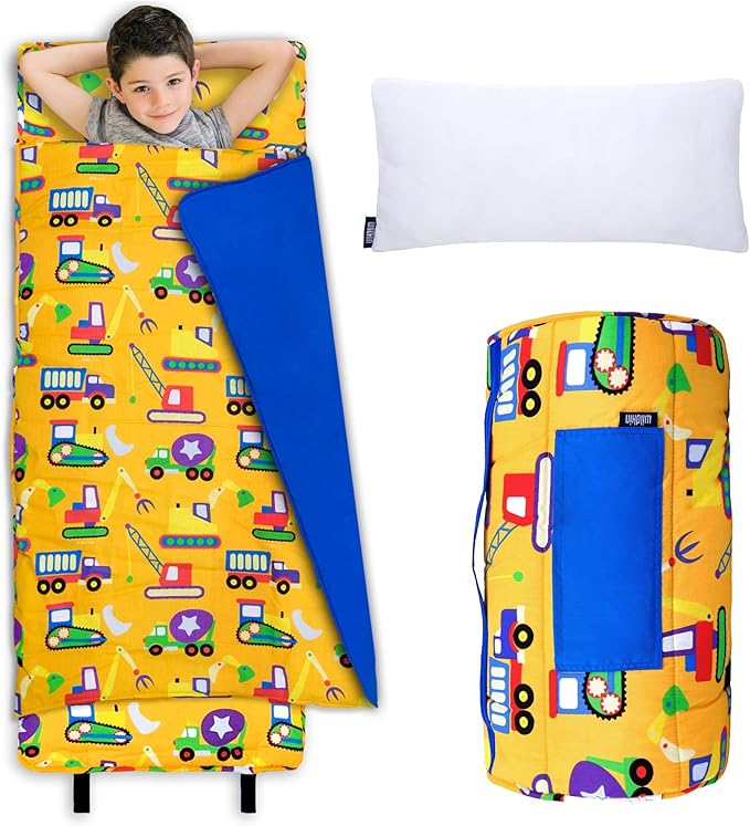 Wildkin Kids Original Nap Mat – Cozy Kids Sleep Mat with Pillow, Ideal for School & Travel - Under Construction