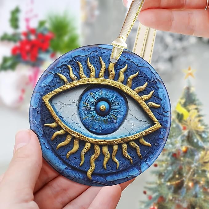 3.5" Ceramic Christmas Ornaments, Christmas Tree Ornaments, Heirloom Keepsake, Gift Exchange, Gift Idea, Bauble Present - Greek Evil Eye