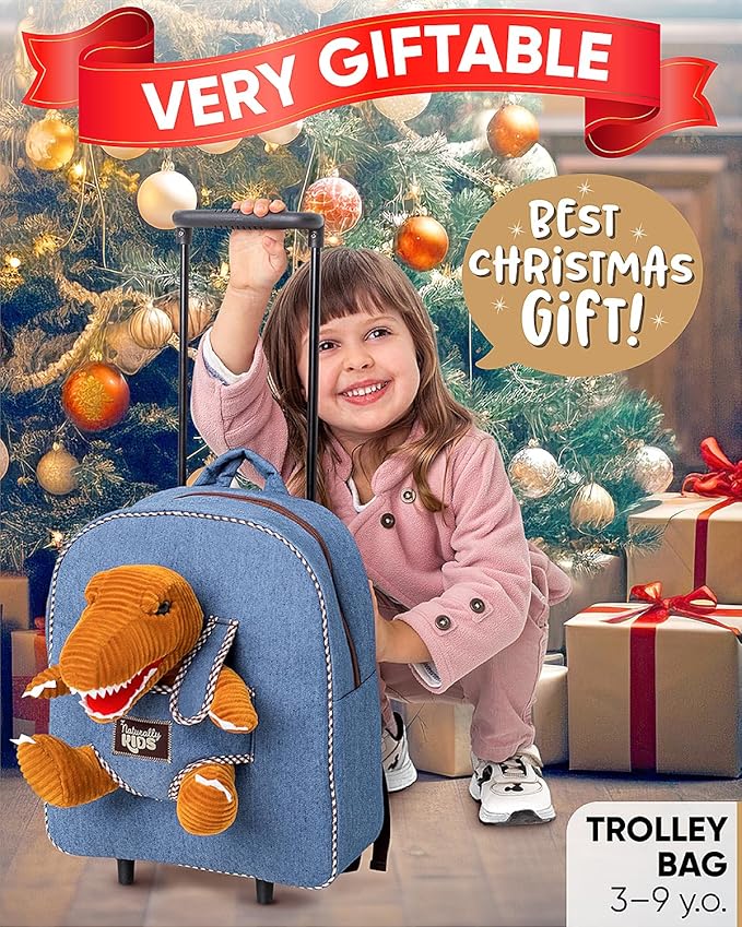 Toddler Luggage for Boys w Dinosaur Toys, Kids Rolling Backpack for Boys, Toddler Suitcase, Gifts for 3 4 5 6 Year Old