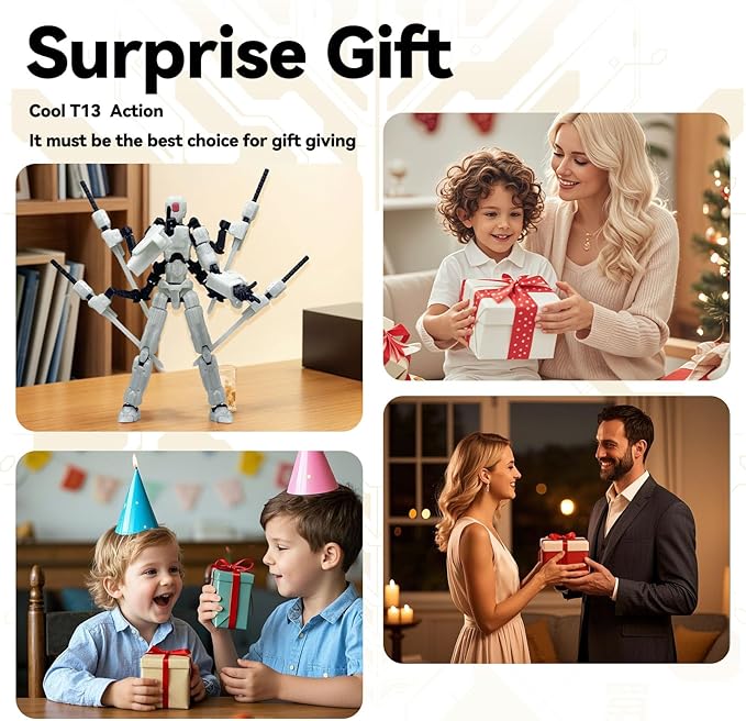 8 inch T13 (Assembly Completed) Action Figure Set,T 13 Multi-Articular Mobile Robot Nova T-13,Desktop Decorations for Game Lovers Toys (Gray)