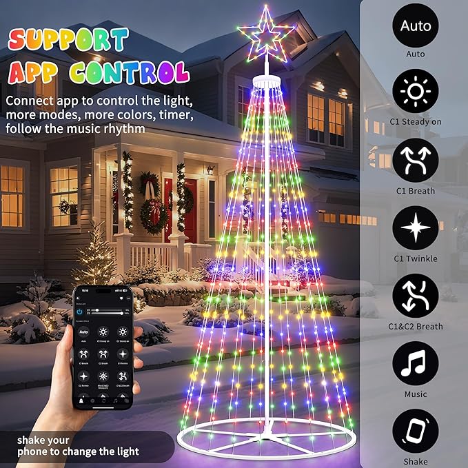 Espird 12FT Outdoor Christmas Tree Prelit - DIY LED Outside Christmas Tree Lights with Star, Music Sync, App & Remote Control, Timer, Smart Christmas Lighting Decoration for Garden & Yard Party