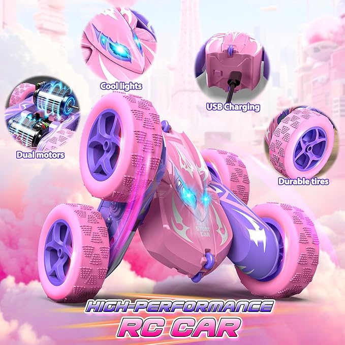 Remote Control Car, 4WD 2.4GHz Fast RC Cars with Wheel Lights, Toys for Age 3-12 Birthday Gifts Christmas Toys for 3-12 Year Olds, Type-C Charging Rechargeable