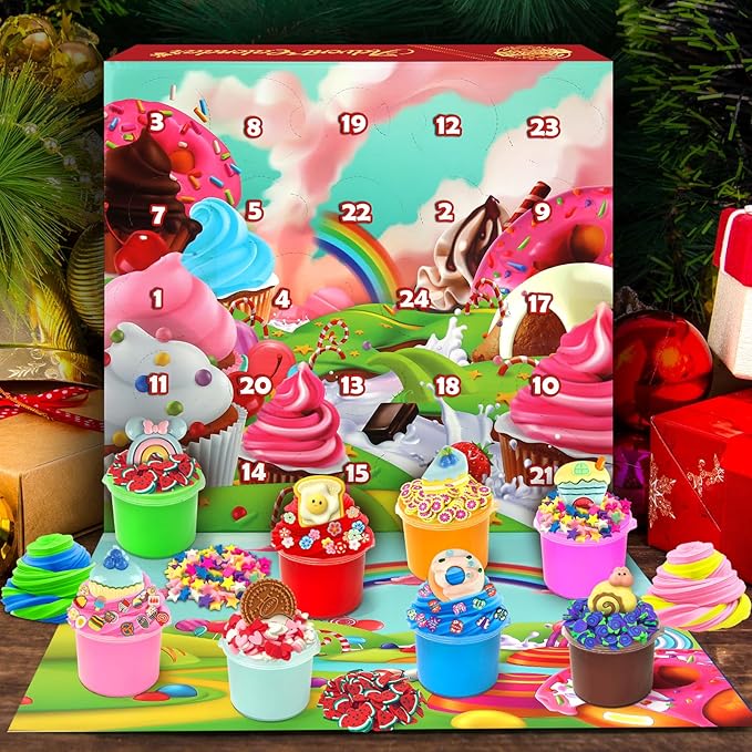 Slime Advent Calendar 2025 Christmas Countdown Calendars 24 Days of Surprises for Kids with Different Texture Slime Kit Gifts for Toddler Teens Boys Girls 4 5 6 7 8 9 10 11 12 Year Old