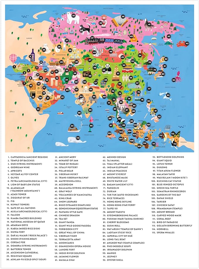 Mudpuppy Map of Asia – 70 Piece Geography Puzzle with Country-Shaped Pieces and Iconic Landscapes Cultural Items and More