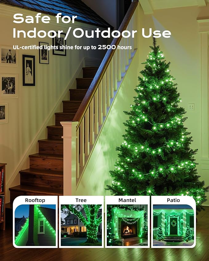 Brightown Green Christmas String Lights, 100-Count 26.5ft Incandescent Bulb Mini Lights for St. Patrick's Day Decor, Christmas Tree Garland Wedding Party Multi-Use Festival Decoration, White Wire