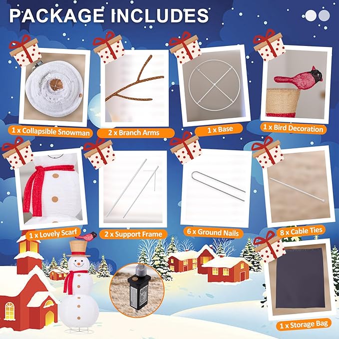4FT Lighted Snowman Outdoor Christmas Decorations, Pop-Up Christmas Décor with Build-in 100 LED Lights, Collapsible Snowman with Top-Hat Scarf, Decoration for Porch Lawn Entryway