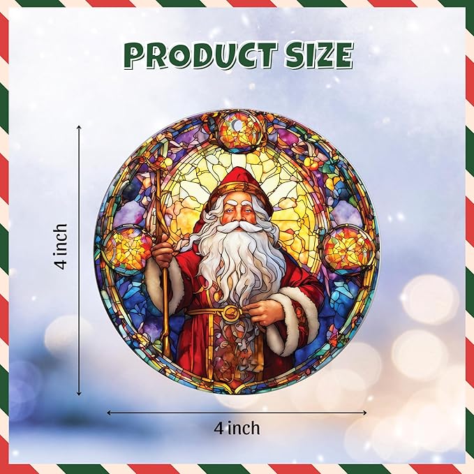 2025 Christmas Ornament – Vintage Cathedral Santa Stained Glass Acrylic Ornament, Navidad 2025 Tree Decoration, Religious Christmas Ornament for Classic Holiday Home Décor