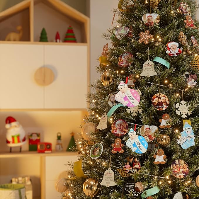 iDIY Personalized Babys First Christmas Ornaments 2025 - Custom Name Baby Ornaments for Christmas Tree - Xmas Gifts Ideal for Baby Grandkids Newborn - Girl or Boy - Pink
