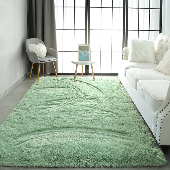 Pettop Fluffy Sage Green Rug for Bedroom Living Room, 5x8 Feet Super Soft Shaggy Plush Fuzzy Rugs for Girls Kids Boys, Non-Slip and Washable Rug for Nursery Classroom, Carpet for Rooms Decor