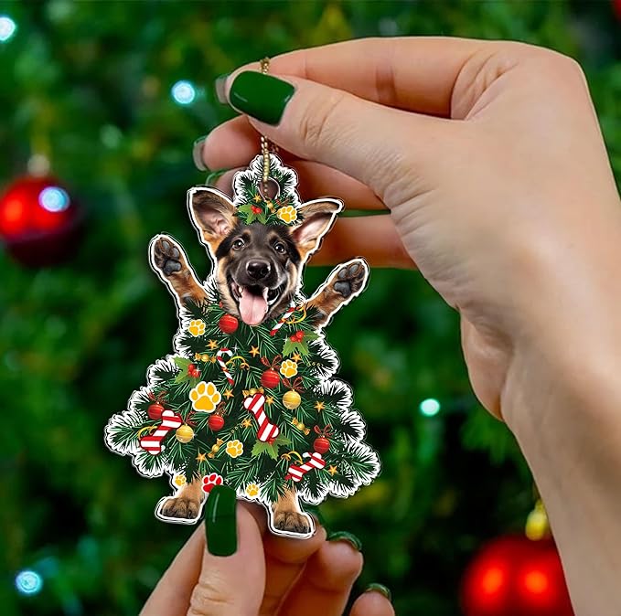2025 German Shepherd Dog Christmas Ornament - Adorable Dog Dressed as a Christmas Tree - Fun and Festive Acrylic Decoration
