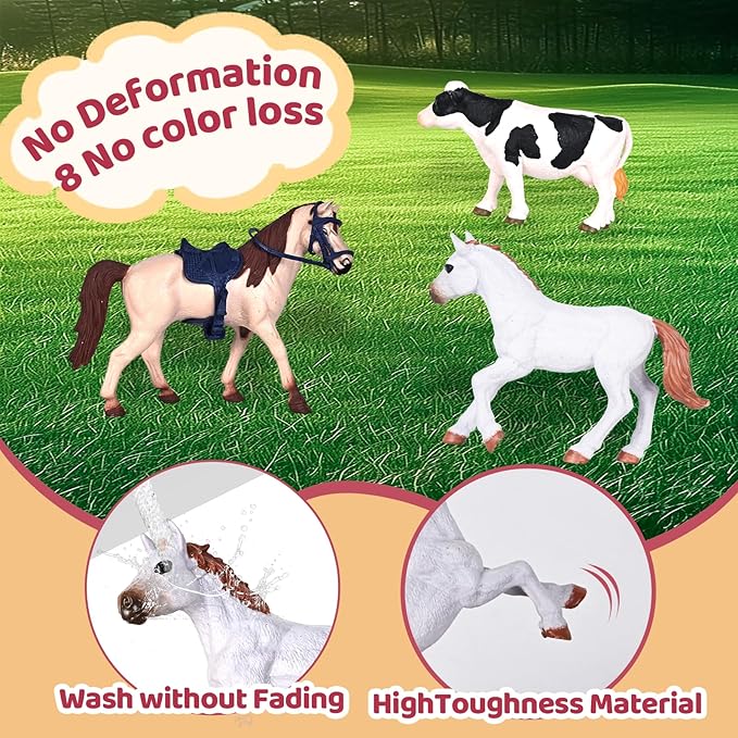 Horse Club Riding Arena 71-Piece, Horse Stable Toys Playset, Farmmer Figures,Farm Animal Figurine, Coffee Shop, Barn with Fence Toys for 3-7 Years Old Kids Boys Girls Toddlers