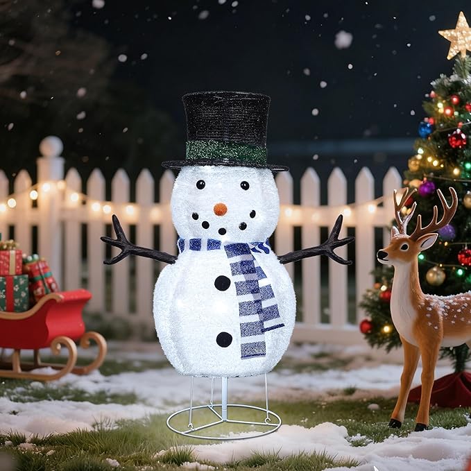 Dynaming 31.5 Inch Lighted Snowman Christmas Decorations, 45 LED Pre-Lit Light up Snowman with Top Hat, Collapsible Pop up Snowman for Outdoor Indoor Home Yard Garden Lawn Holiday Xmas Party