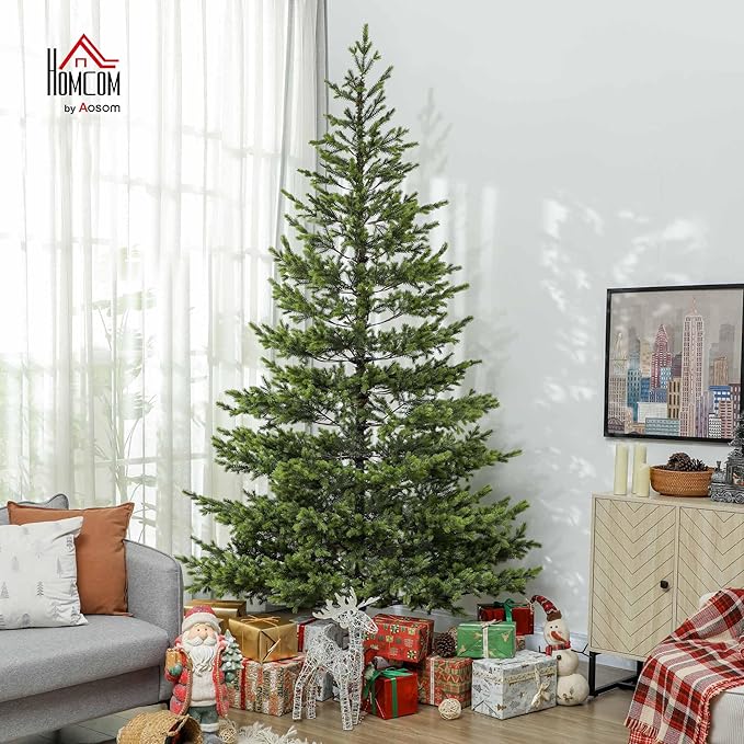HOMCOM 9ft Artificial Christmas Tree, Sparse Realistic Cedar Tree with 4306 Tips, Easy Assembly, Hinged Xmas Tree for Home Office Holiday, Green