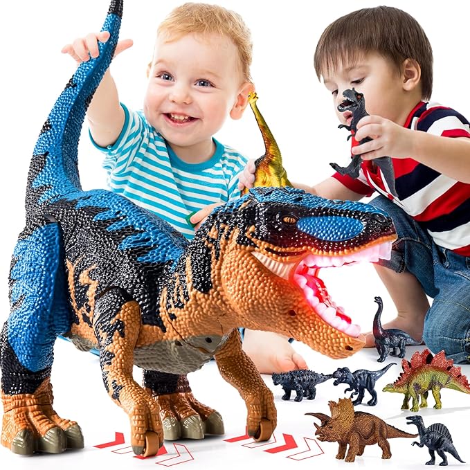 24" Large Dinosaur Toys for Kids 3-5, Big Dinosaur Tyrannosaurus rex Figure Toy with 10+ Dinosaurs Belly Storage, Gliding Wheels, Lights Sounds & Mist Spray – T-Rex that eats Toy for Boys Gift