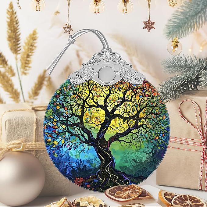 3" Stained Glass Christmas Decoration, Christmas Ornaments, Heirloom Keepsake, Gift Exchange, Gift Idea, Bauble Present - Tree of Life