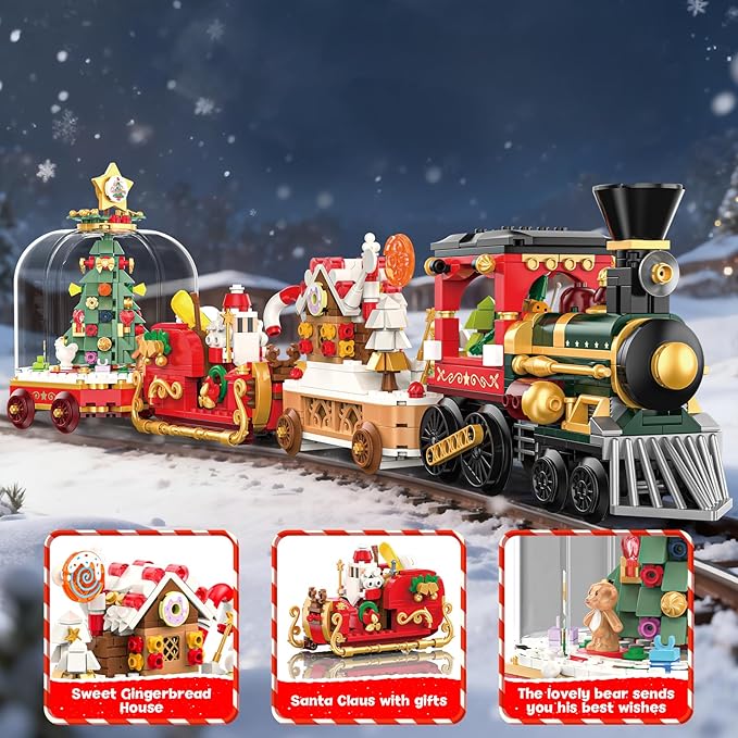 1041 PCS Christmas Train Building Blocks Set for Kids Train Set with Santa Claus,Tree,Gingerbread House Building Kit, for Boys Girls Adults,Christmas Party Favors Decorations