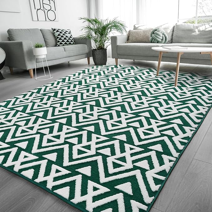 Ompaa Ultra Soft Shaggy Rugs Memory Foam Bedroom Carpet, Green and White 6 x 9 Feet, Plush Geometric Textured Area Rugs for Living Room Couch Dorm Kids Girls Teens Room Nursery Decor Floor Mat
