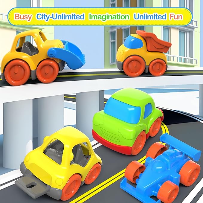 P&C 5 Pcs Toddler Mini Truck Toys for Ages 2-4, Beach Sand Outdoor Construction Toy Cars for Kids 12M+ 1 2 3 4 Years Old Boys and Girls, Great for Birthdays Children's Day Christmas Gifts