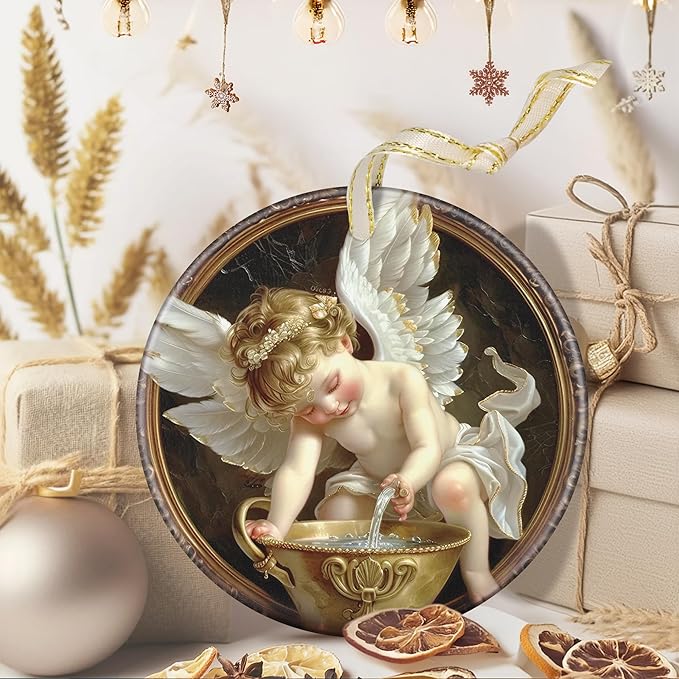 3.5" Ceramic Christmas Ornaments, Christmas Tree Ornaments, Heirloom Keepsake, Gift Exchange, Gift Idea, Bauble Present - Little Angel