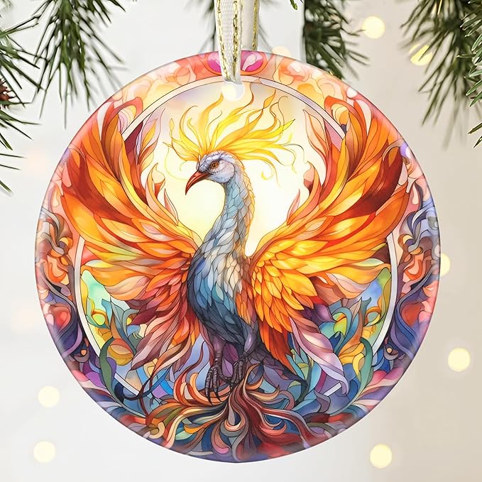 Phoenix 3.5 Inch Ceramic Christmas Hanging Ornament, Holiday Decor, Tree Ornaments, Gifts for Christmas, Holiday Presents, Gift Exchange