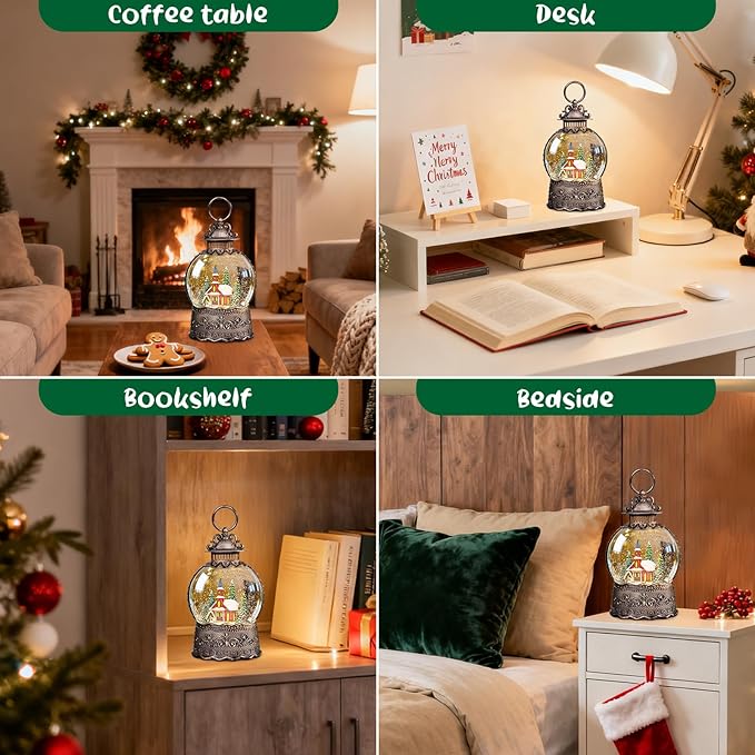 Christmas Snow Globes Lantern, Church and Christmas Tree Christmas Decorations Indoor, 6H Timer Battery & USB Powered Light Up Musical Snow Globes for Kids Women Adults Gift Thanksgiving Home Decor