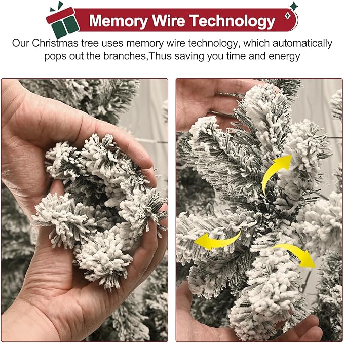 9 FT Snow Flocked Slim Fir Christmas Tree with 2138 PE & PVC Mixed Branch Tips,Unlit Artificial Skinny Pencil Xmas Tree with 52 Pine Cones,Hinged Premium Xmas Trees for Home,Office,Party Decoration