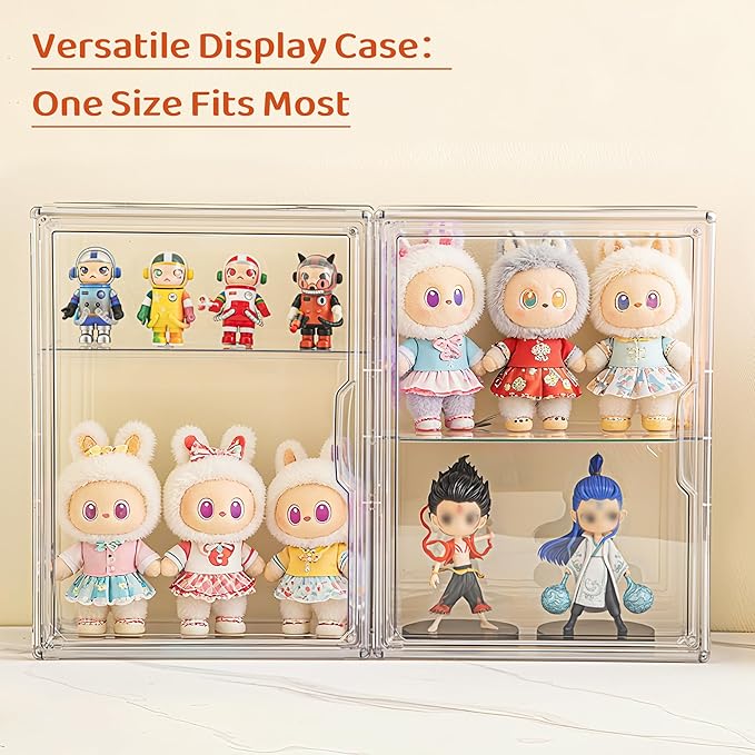 Acrylic Display Case Compatible with Labubu POP MART 2 Tier Figure Display Case for Collectibles Clear Acrylic Box with Removable Divider