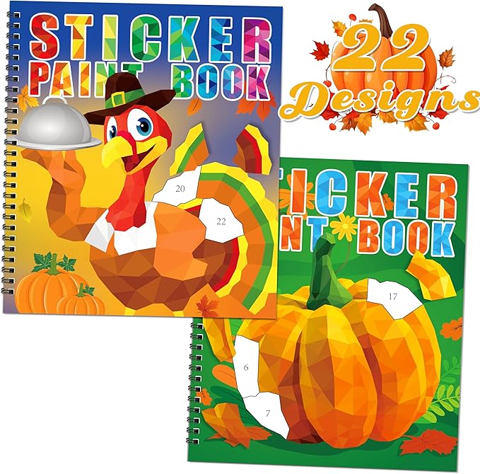 90shine 2PCS Thanksgiving Crafts for Kids Sticker Books Ages 4-8 Fall Turkey Pumpkin Harvest Designs Party Gift Create 22 Pictures