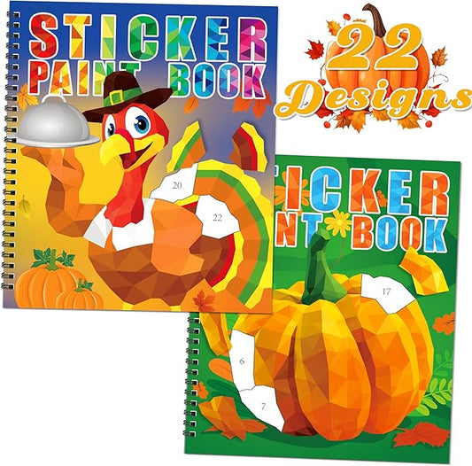 90shine 2PCS Thanksgiving Crafts for Kids Sticker Books Ages 4-8 Fall Turkey Pumpkin Harvest Designs Party Gift Create 22 Pictures