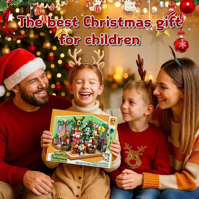 Advent Calendar Building Blocks, 24 Day Christmas Countdown Kit with 669PCS Bricks Set,Santa Sleigh Christmas Tree Xmas Friends Room Holiday Decorations Gifts for Kids Boys Girls