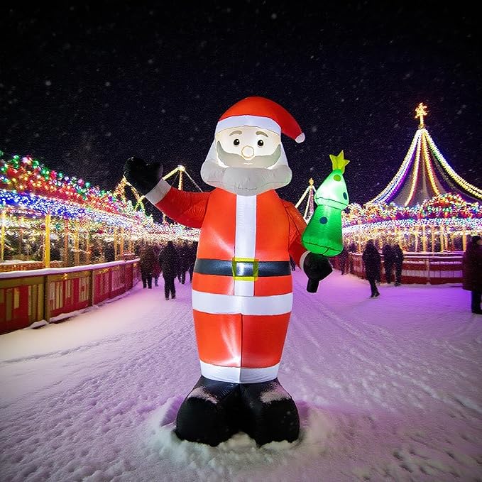 8FT Inflatable Santa Claus Outdoor Christmas Decoration - Blow Up Santa Claus with Built-in LED Lights for Garden Lawn