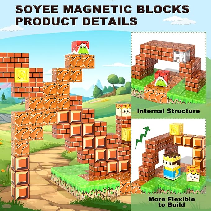 108PCS Magnetic Blocks Building Toys - Build Mine Magnet World Game Adventure Set 1'' Magnet Building Blocks Cubes Boys Girls Toys Ages 3-5 4-6 5-7 6-8 Kids Gifts for 3-12 Years Old