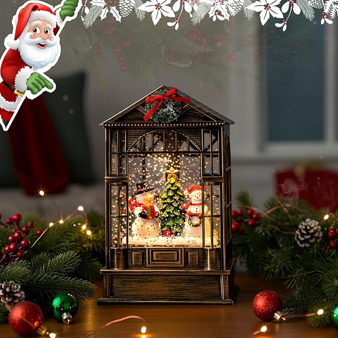 Christmas Snow Globe, Lighted Snowman Christmas Tree Scene, Musical Snow Water Lantern Swirling Glittering Holiday Decoration and Gift for Family Children or Friends