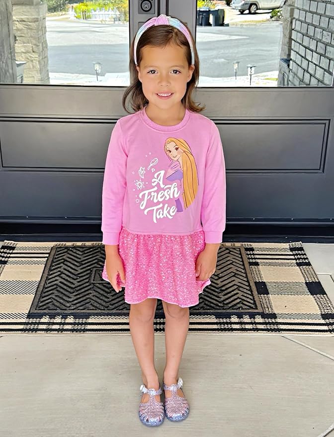 Disney Stitch Minnie Elsa Princess Sweatshirt Dress Toddler Girl Sequin Long Sleeve Pullover Clothes Fall Outfit 2-9 Years