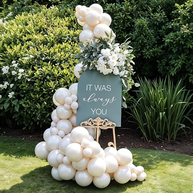 Pearl White Double-Stuffed Balloons Arch Garland Kit, 60 Pack 18/12/10/5 Inch Different Size Sand White Pearl Ivory Balloons for Wedding Bridal Shower Anniversary Birthday Engagement Decor