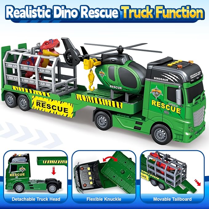 SpringFlower Toddler Truck Boy Toys, Large Dino Truck Toy with Helicoper and Dino, 3 in 1 Boy Toy for 3 4 5 6 7 Year Old, Christmas Birthday Gifts for Kids 3 4 5 6 Years Old