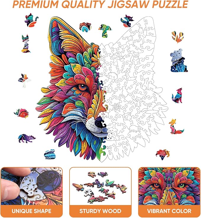 Original Wooden Jigsaw Puzzles 500 Pieces-Wolf,15.4x17in,Royal,Wooden Puzzles for Adults,Unique Shape Animal Adult Puzzles,Irregular Wood Puzzles Best Gift for Adults and Kids Family Game