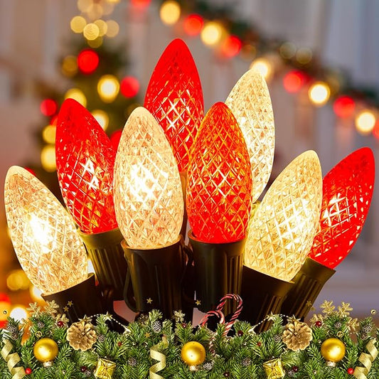 Minetom C9 LED Commercial Outdoor Christmas Lights – 150 FT Red and Warm White Christmas String Lights, Waterproof Connectable UL Certified C9 Lights for Indoor Roofline Xmas Decor