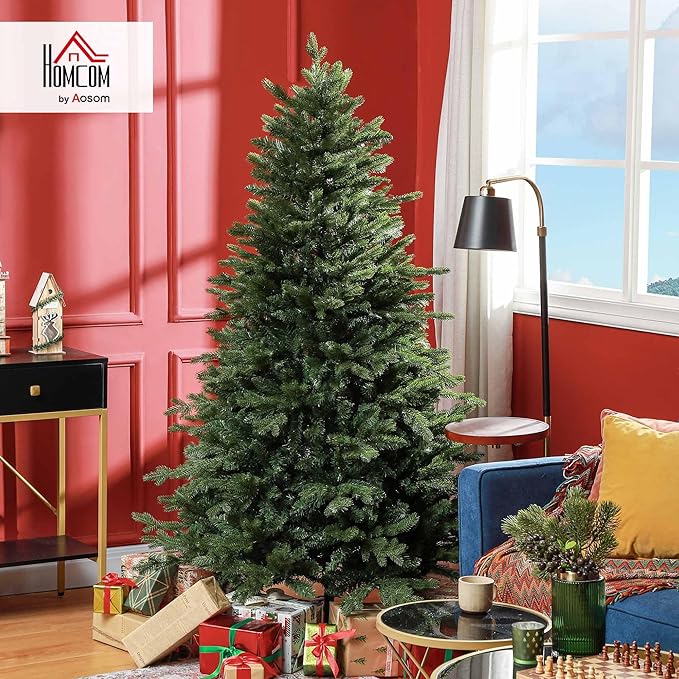 HOMCOM 6ft Artificial Christmas Tree with 1821 Tips, Foldable Metal Stand, Easy Assembly, Hinged Xmas Tree for Home, Office, Holiday, Green