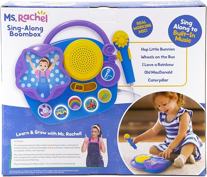 eKids Ms Rachel Karaoke Microphone with Boombox for Fans of Toddler Toys, Kids Karaoke Machine with Built in Music