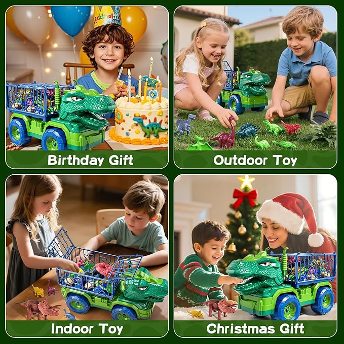 22 in 1 Toddler T-rex Dinosaur Truck Toy Set for Kids Boys 3-5 5-7, Tyrannosaurus Carrier Transport Truck with 18 Jurassic Dino Figures, Birthday Toy for Boys Girls 3 4 5 6 7 Years Old