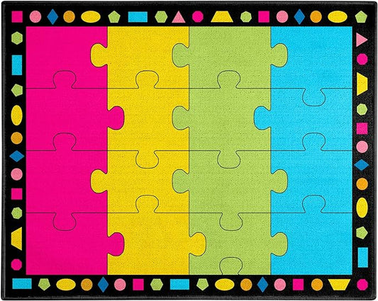 Booooom Jackson Classroom Rug 16 Seats 6'5"x8'5" Colorful Puzzle Seating Preschool Rug with Non-Slip Backing